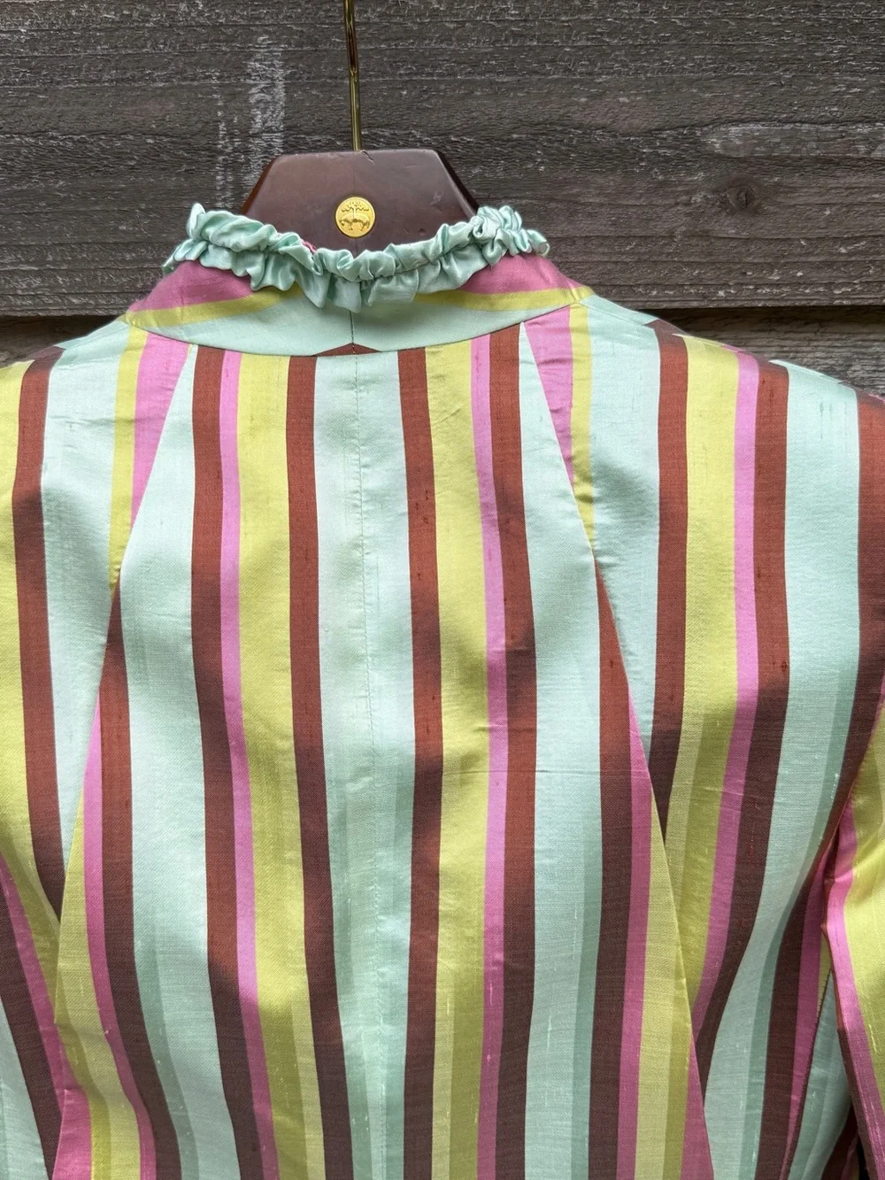 RARE Y2K Dr. Boudoir Raw Silk Striped Ruffle Blazer Jacket Small - Picture 16 of 16